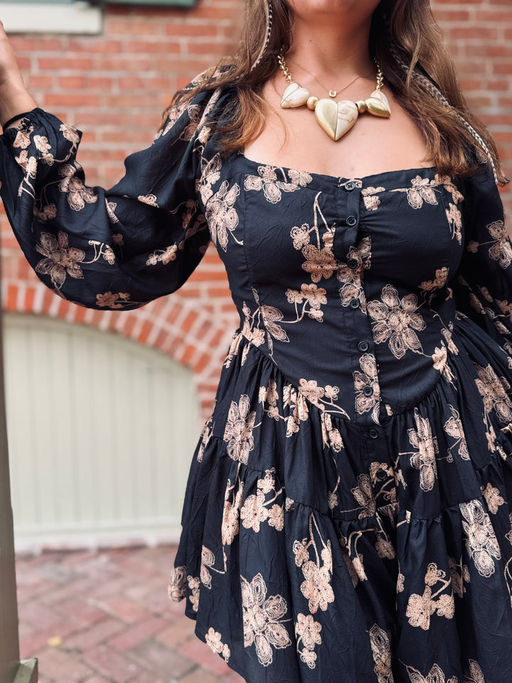 Long Night Bubble Sleeve Tiered Romper