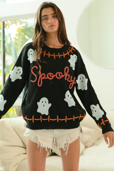 Stitched Ghost Spooky Sweater