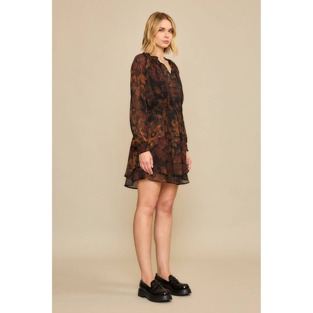 Black Pressed Floral Midi Dress