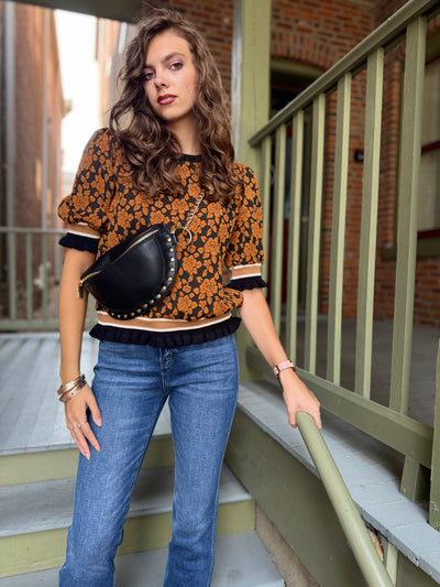 Fall Roses Knit Top - Camel