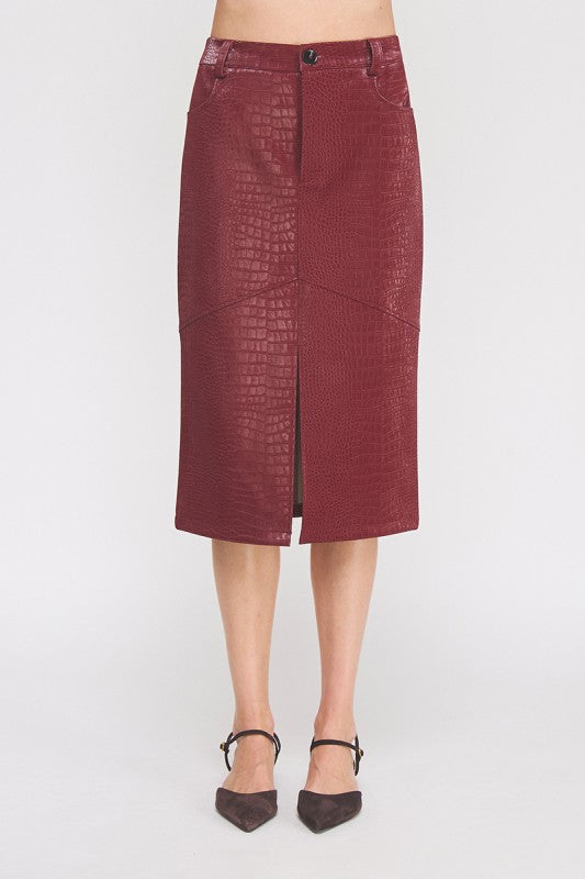Wine Faux Pyton Skirt