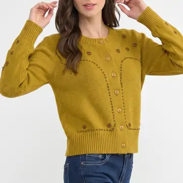 Gromet Studded Olive Cardigan