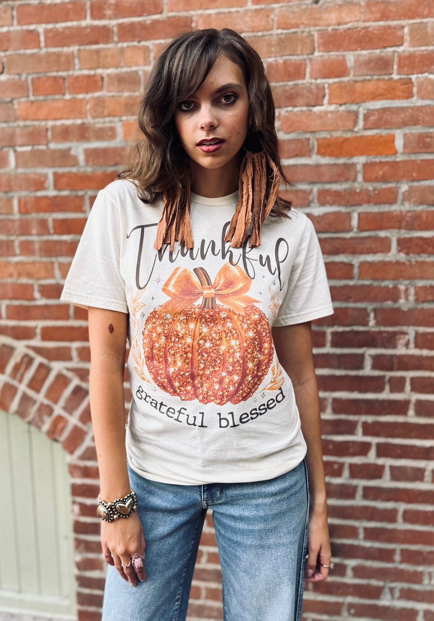 Thankful Rhinestone Pumpkin Tee