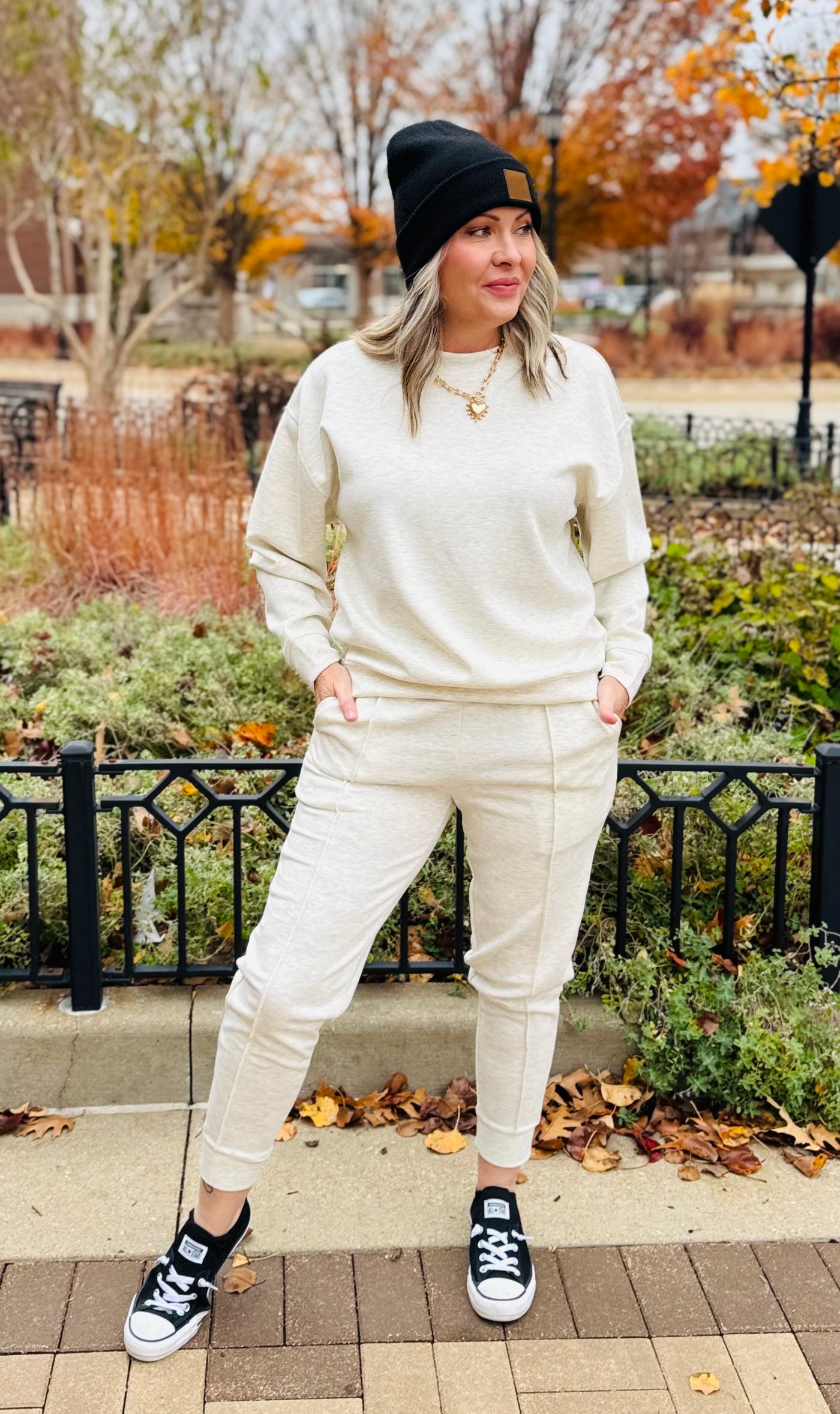 Scuba Mock Neck Jogger Set - Heather Vanilla
