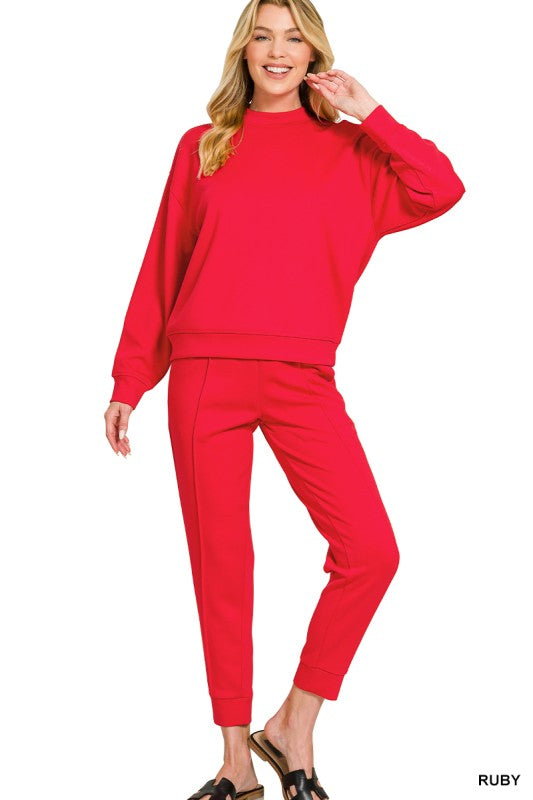 Scuba Mock Neck Jogger Set - Ruby