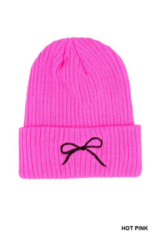 Hot Pink Coquette Bow Beanie