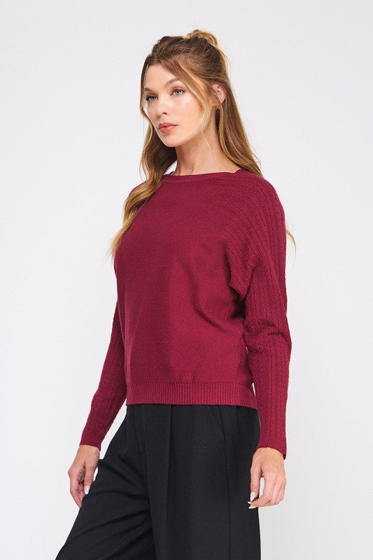 Braided Pointelle Sleeved Sweater - Rosewood