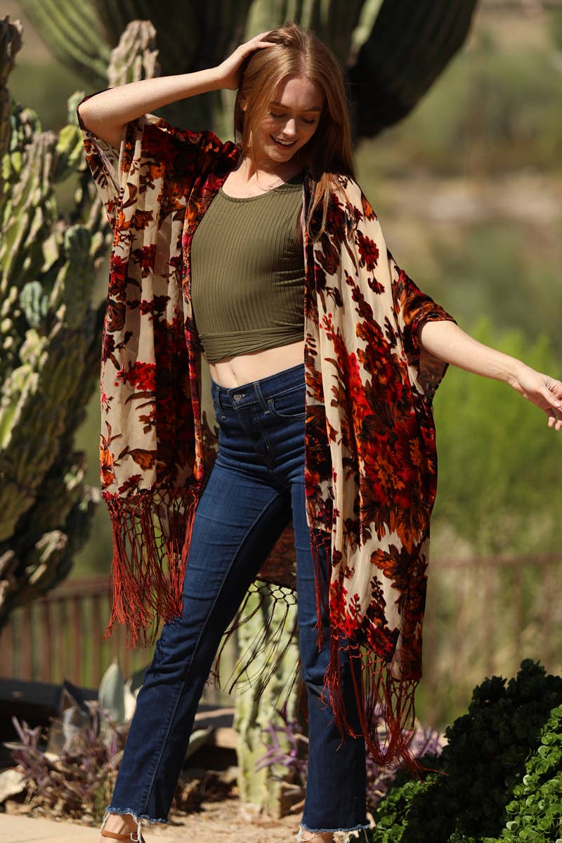 Asis Burnout Fringe Kimono