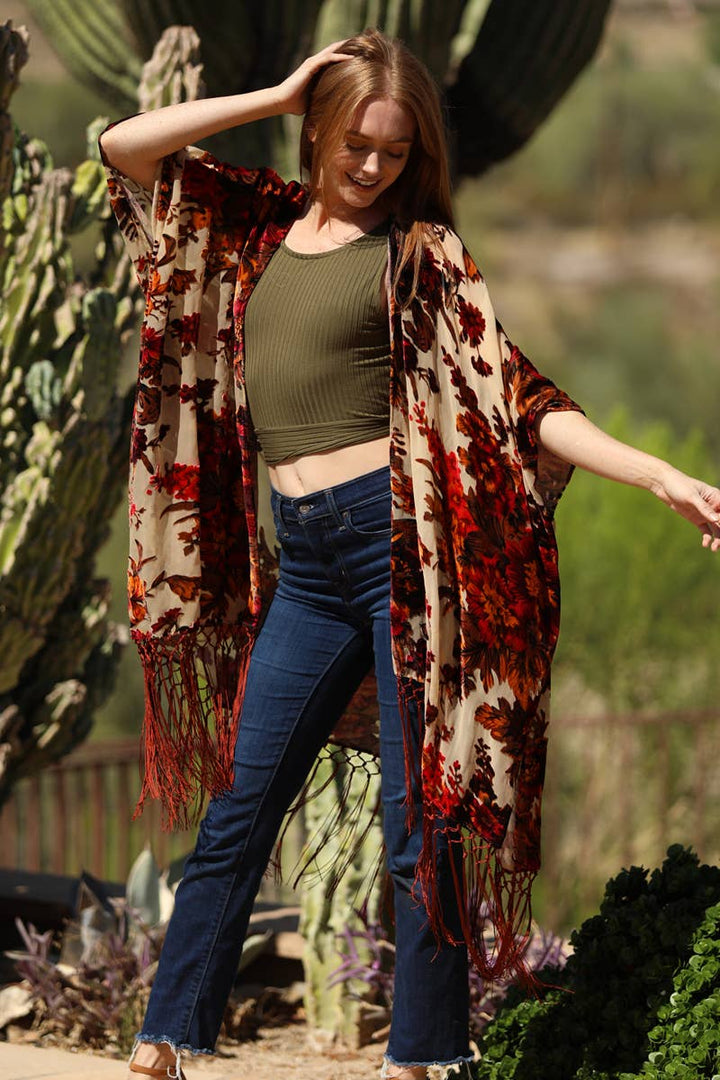 Asis Burnout Fringe Kimono