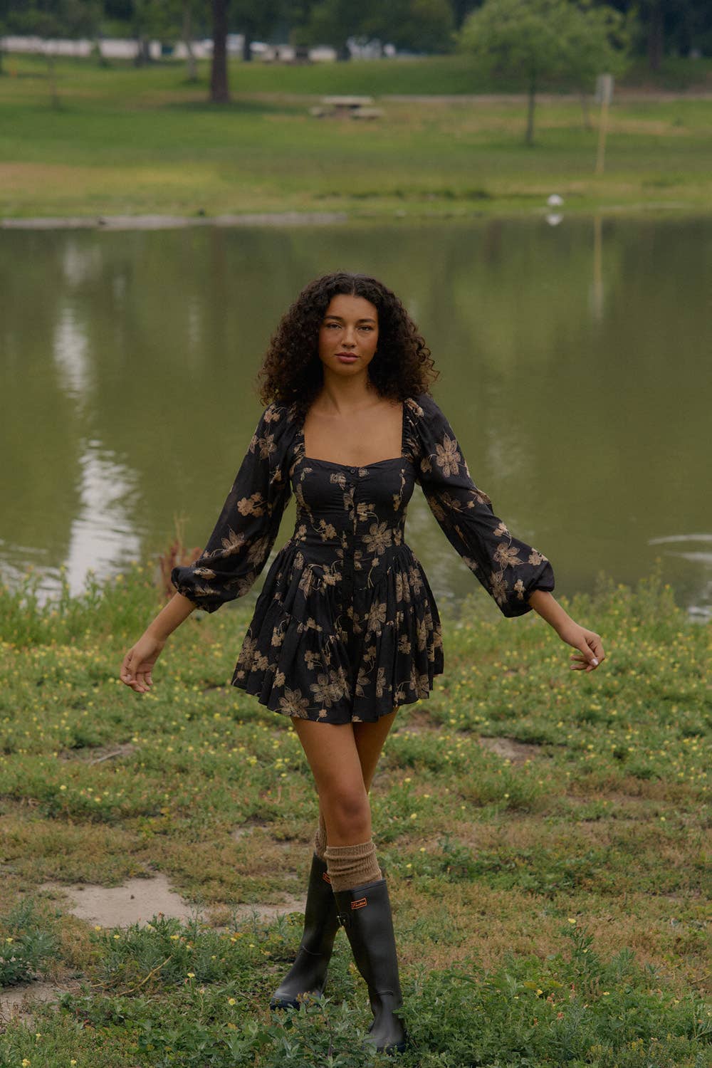 Long Night Bubble Sleeve Tiered Romper
