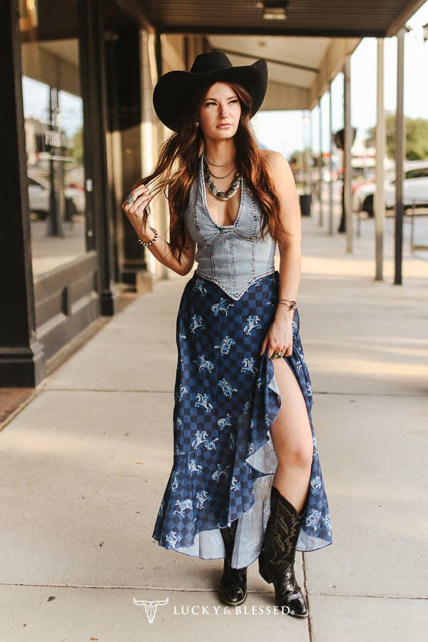 Light Wash Halter Denim Corset Top