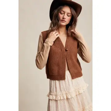 Mocha Soft Knit Button Up Vest