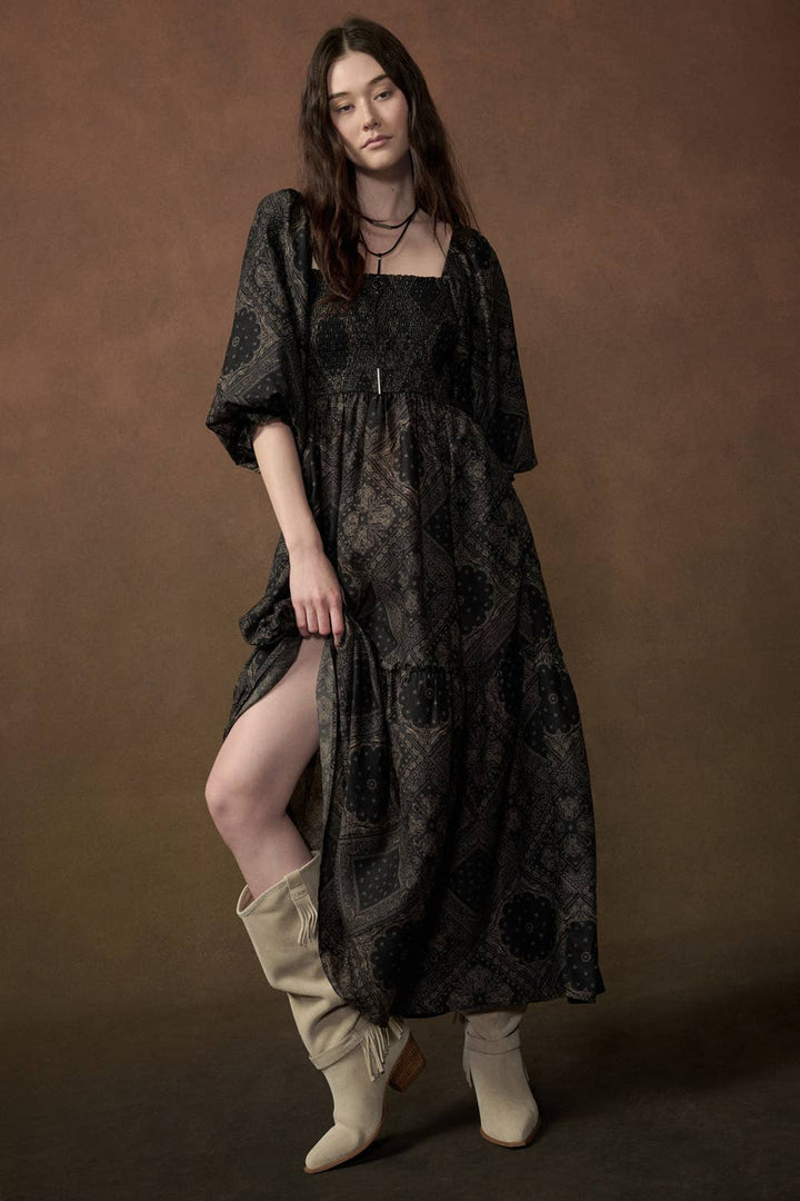 Moody Bandana Smocked Maxi Dress