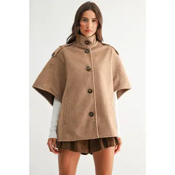 Brushed Wool Blend Cape Jacket (2 Colors)