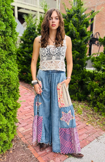 Free Spirit Wide Leg Patch Pants