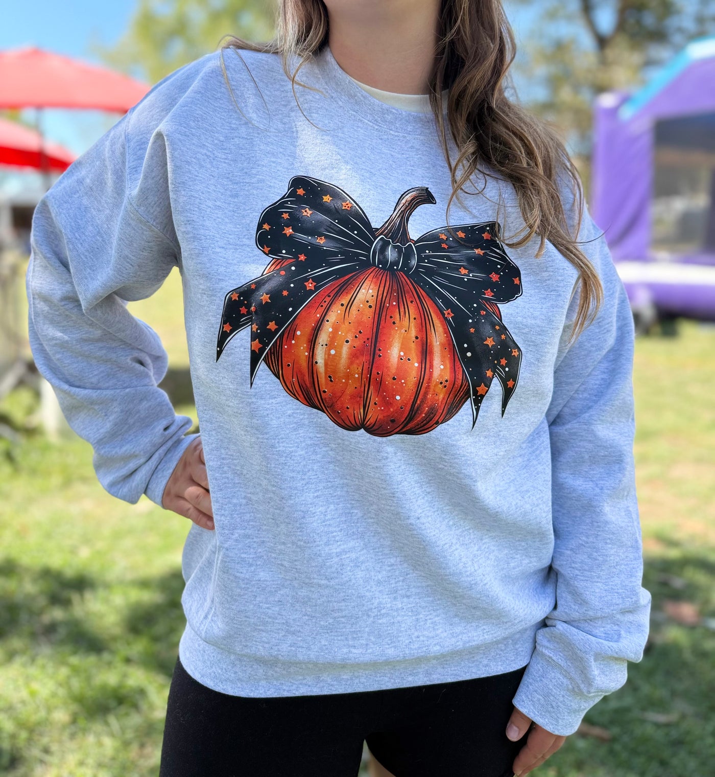 Black Bow Pumpkin Fleece Sweatshirt