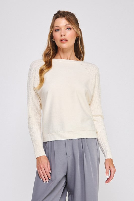 Braided Pointelle Sleeved Sweater - Vanilla