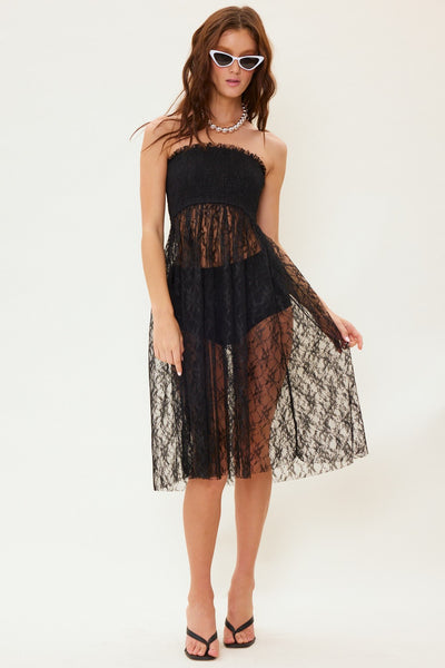 Black Romantic Sheer Midi Dress