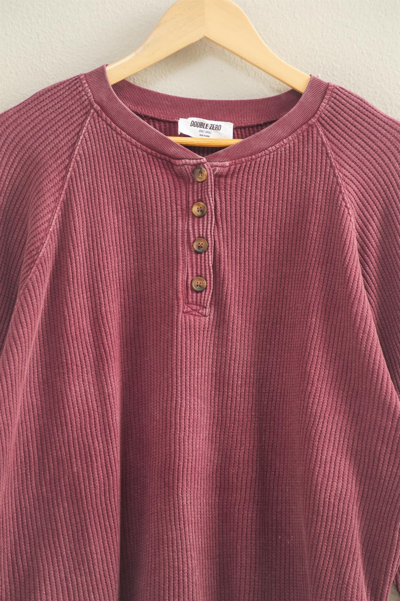 Embrace Mineral Washed Waffle Henley - Dark Cherry