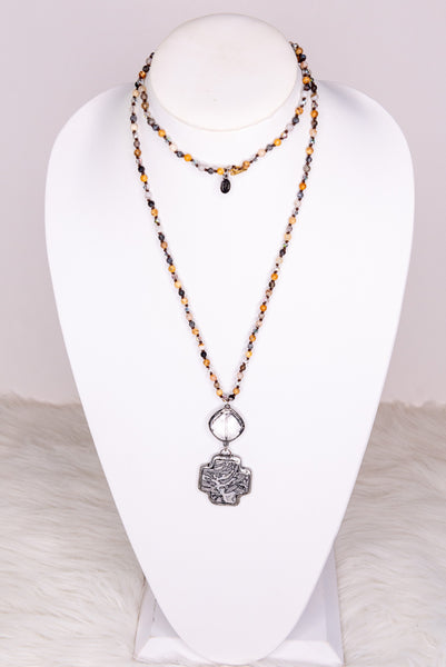 McCall Crystal Grey Cross Necklace