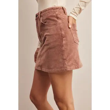Dusty Terracotta Corduroy Mini Skirt