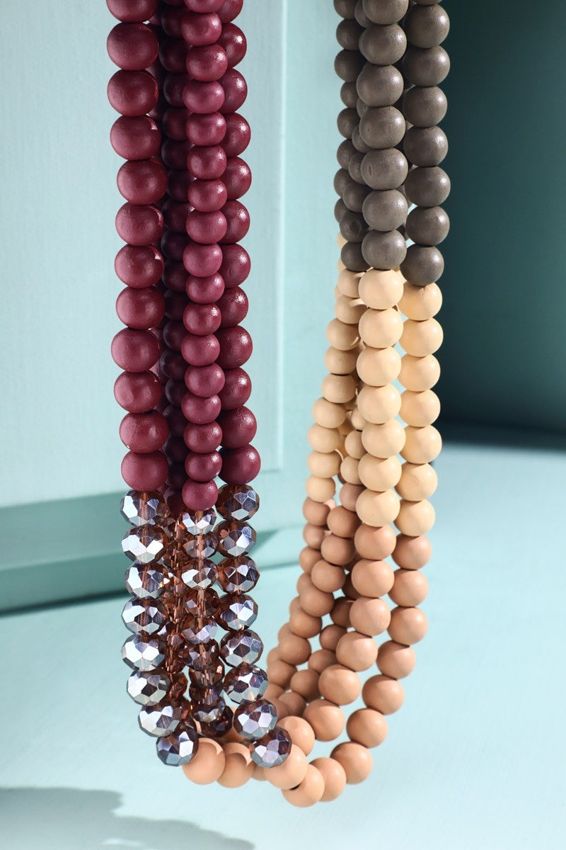 Wine Color Block Beaded Necklace