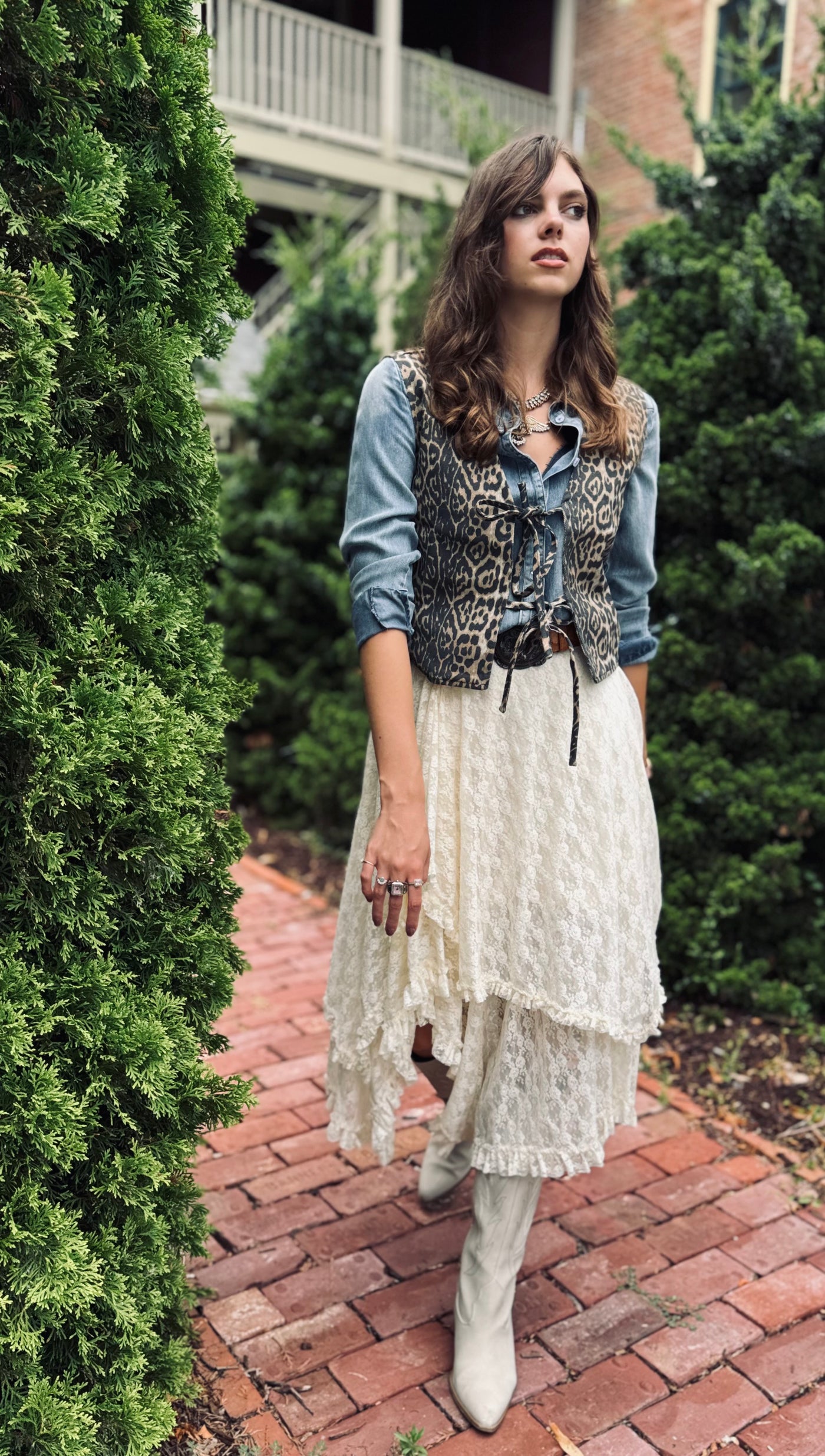 Lace Tiered Midi Skirt