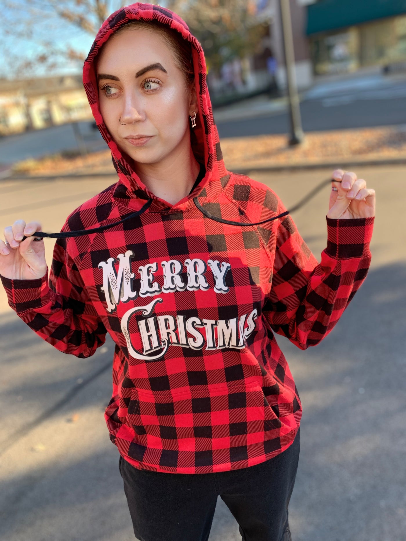 Vintage Merry Christmas Buffalo Plaid Hoodie