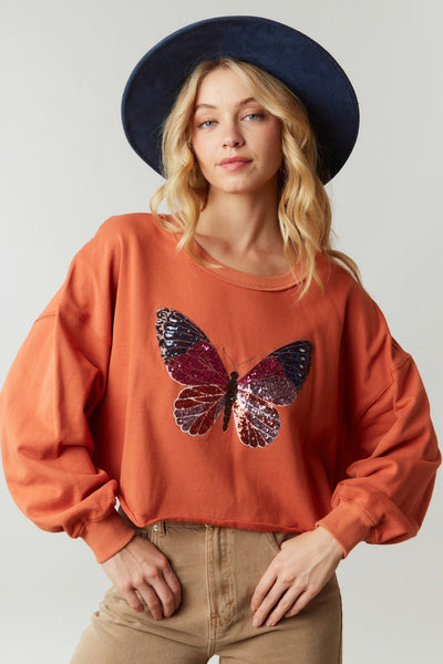 Sequin Butterfly Rust Pull Over