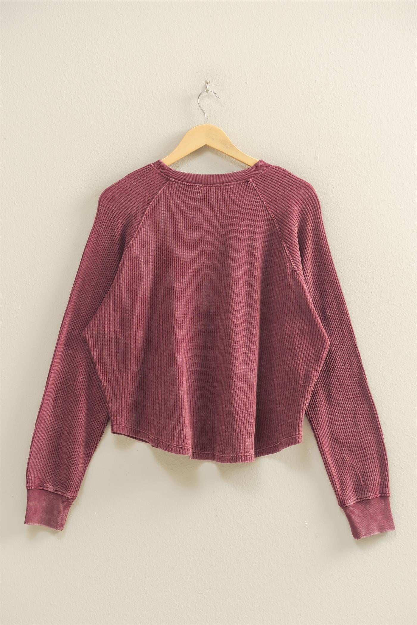 Embrace Mineral Washed Waffle Henley - Dark Cherry