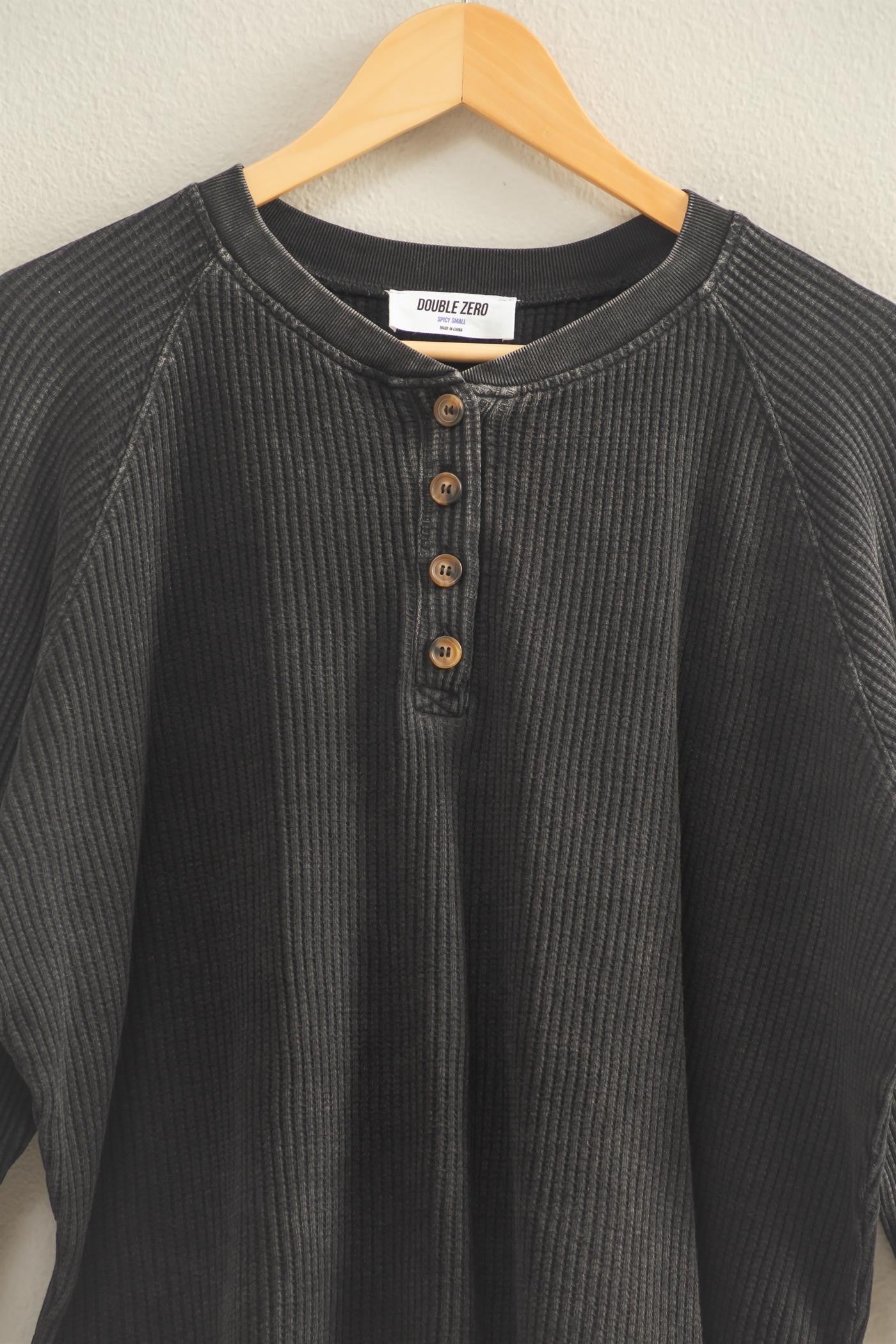 Embrace Mineral Washed Waffle Henley - Black