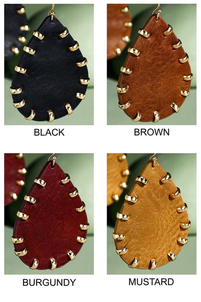 Leather Teardrop Banded Earrings (3 colors)