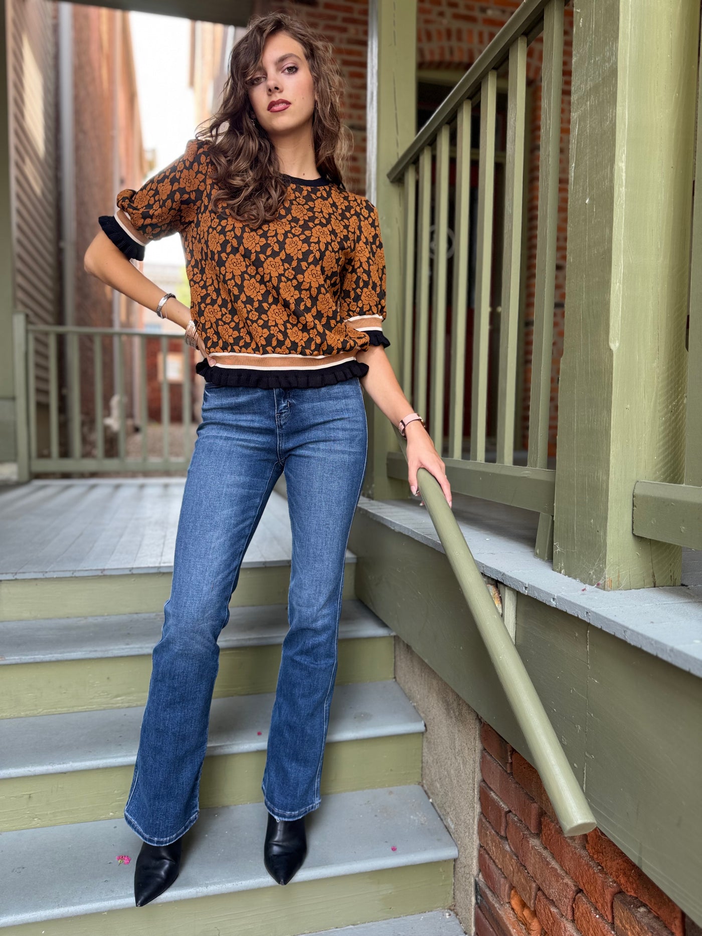 Fall Roses Knit Top - Camel