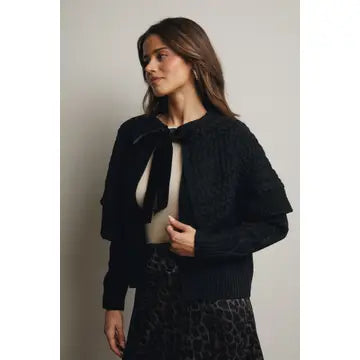 Cable Knit Capelet Velvet Cardigan