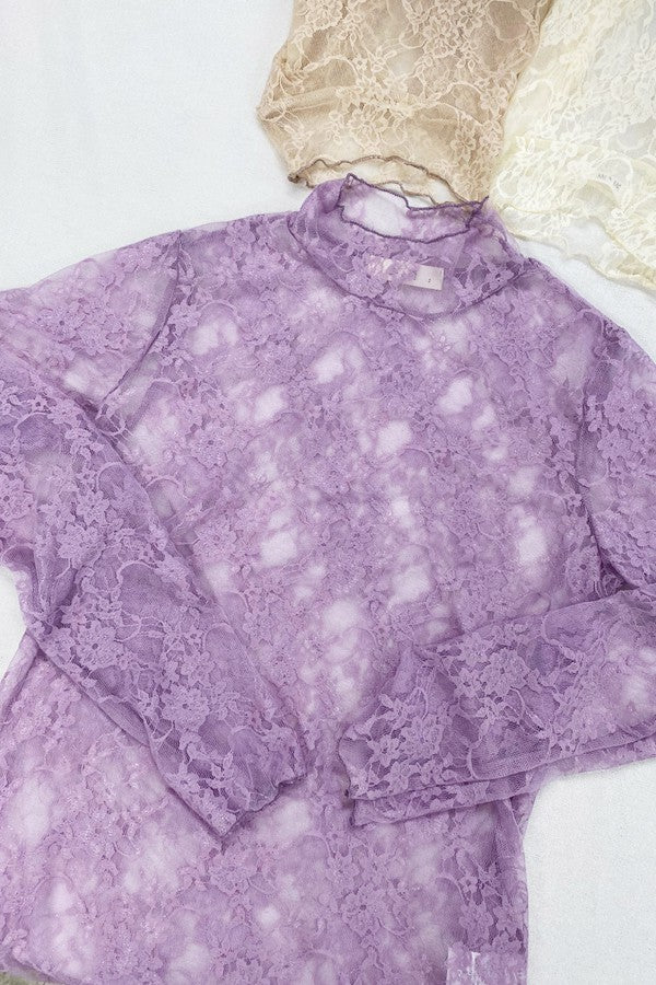 Lavender Floral Lace Long Sleeve Shirt