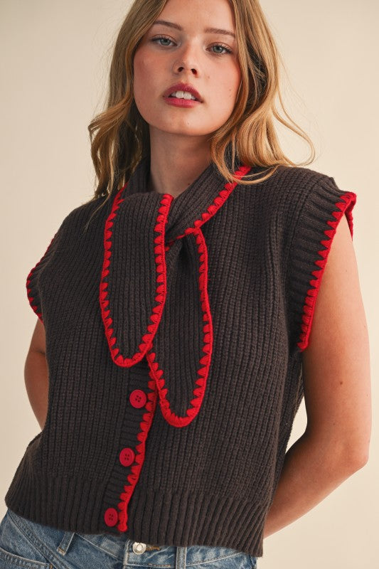 Red Stitched Sweater Vest