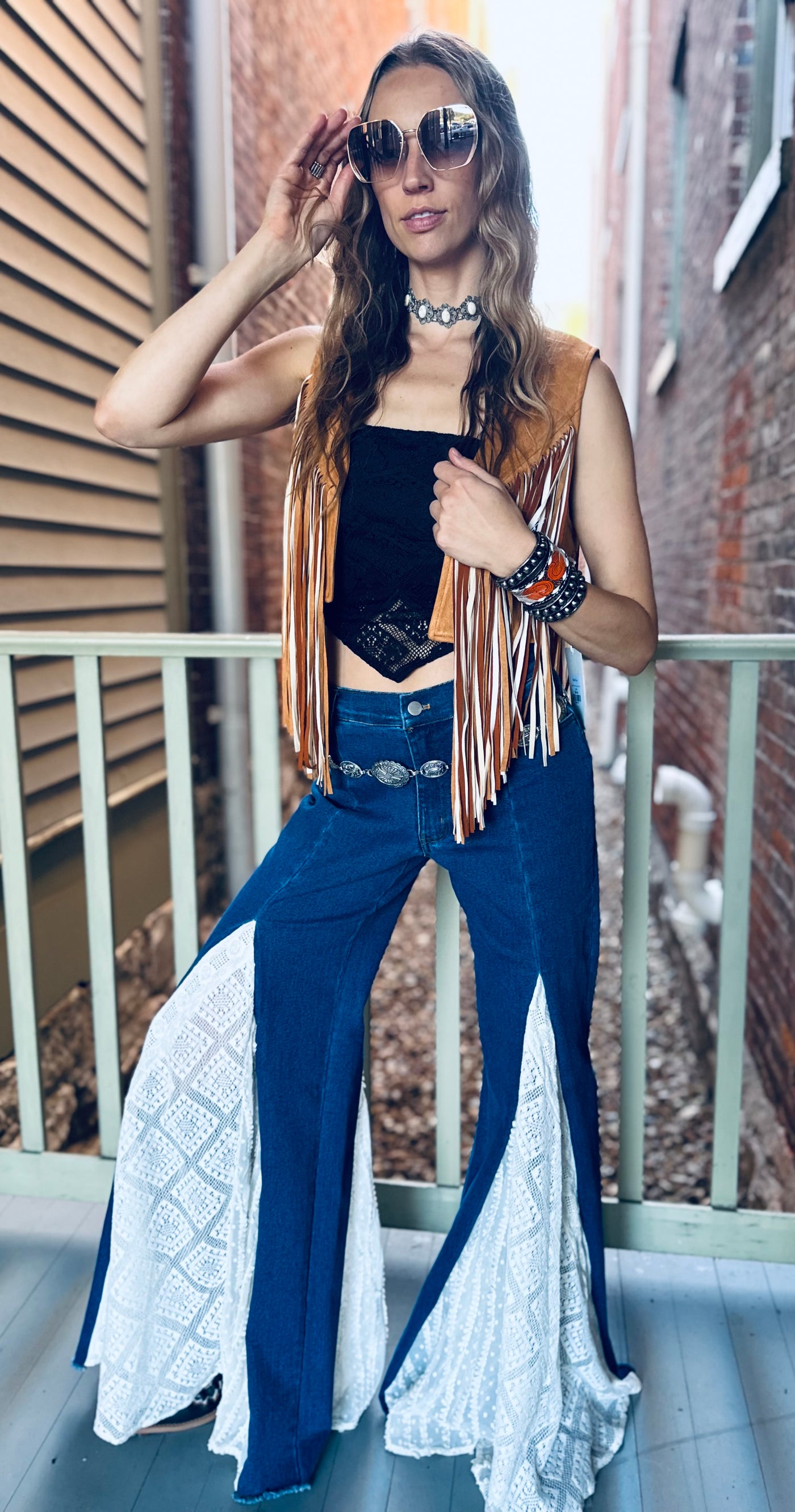 Western 2 Tone Fringe Jacket - Tan