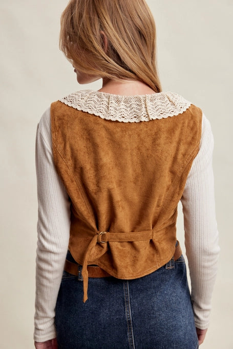 Western Lace Trim Camel Vest