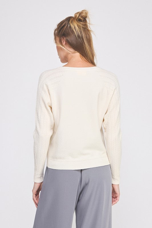 Braided Pointelle Sleeved Sweater - Vanilla