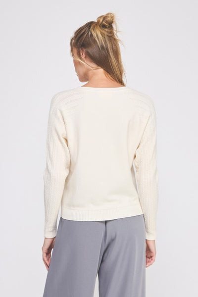 Braided Pointelle Sleeved Sweater - Vanilla