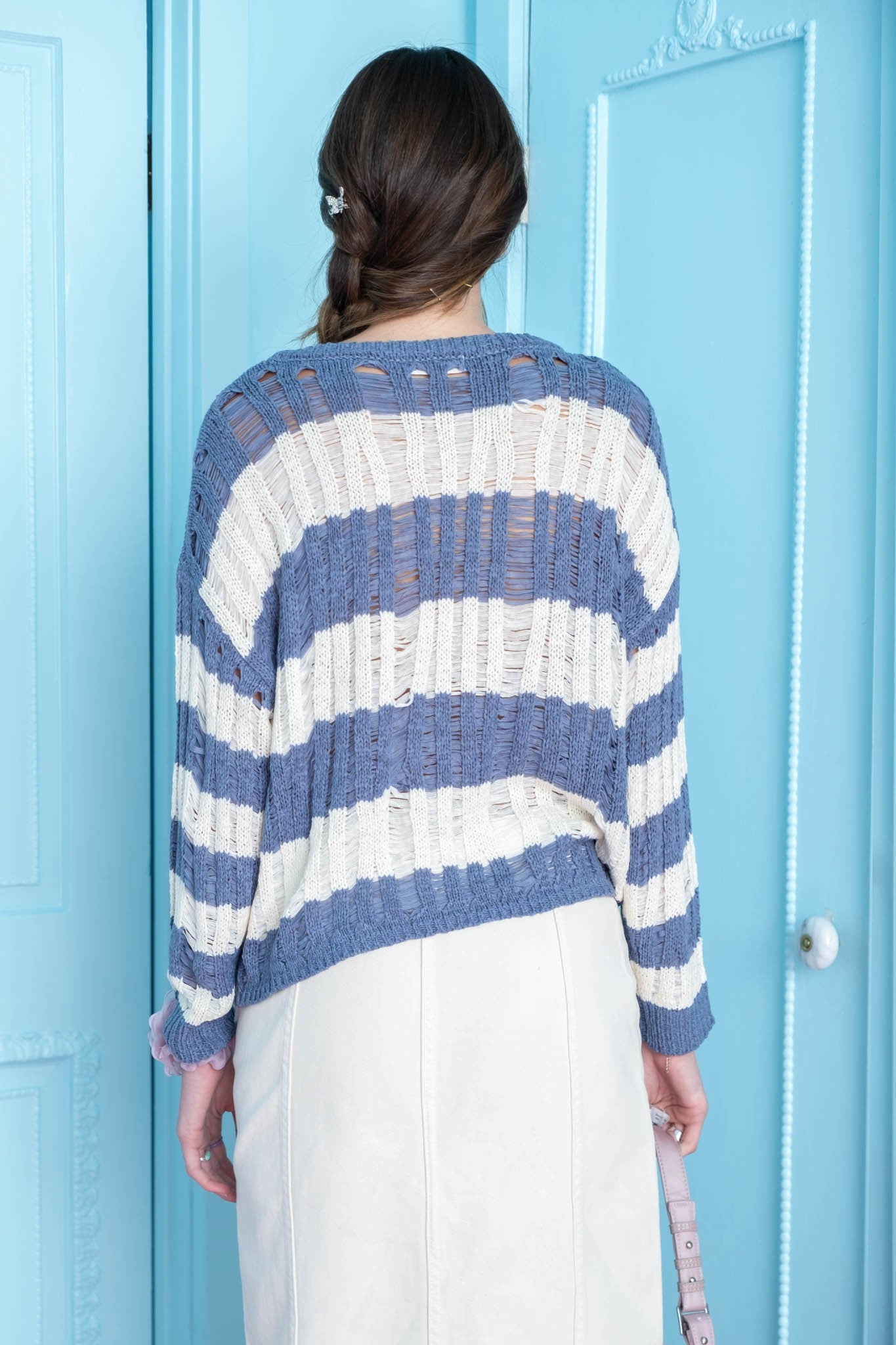 Debbie's Blue Striped Ladder Knit Sweater