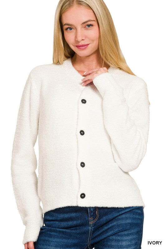 Alice Fuzzy Cardigan - Ivory