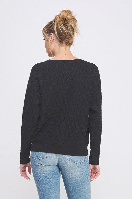 Black Herringbone Dolman Sweater