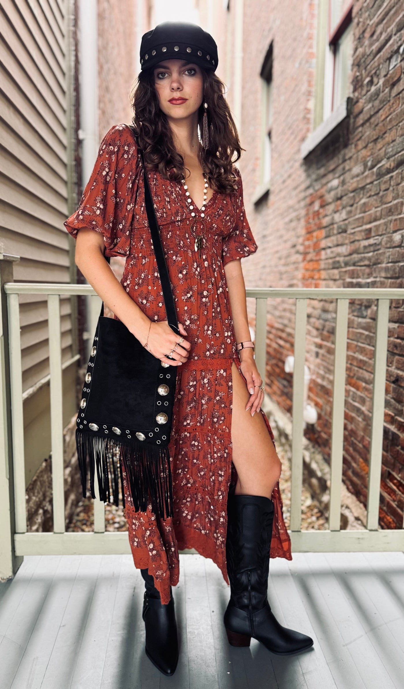 Cinnamon Patch V-Neck Dress