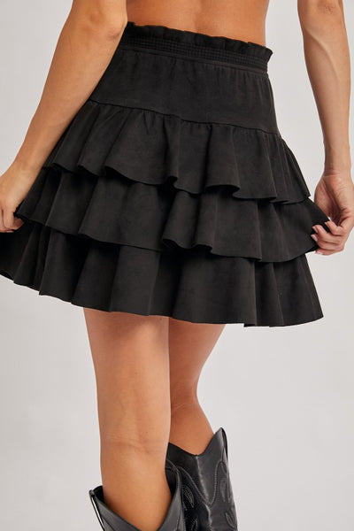 Faux Suede Ruffle Paperbag Skirt (black)