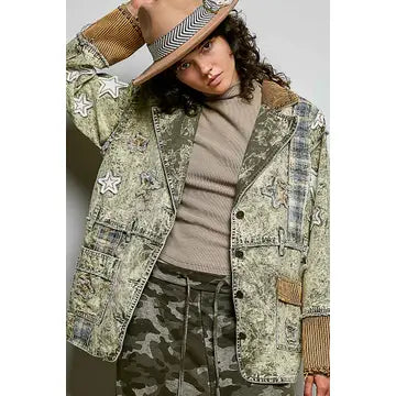 Vintage Olive Plaid Star Twill Jacket