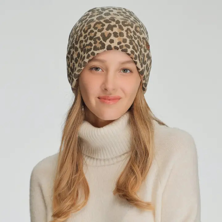 Leopard Cuff Winter Beanie