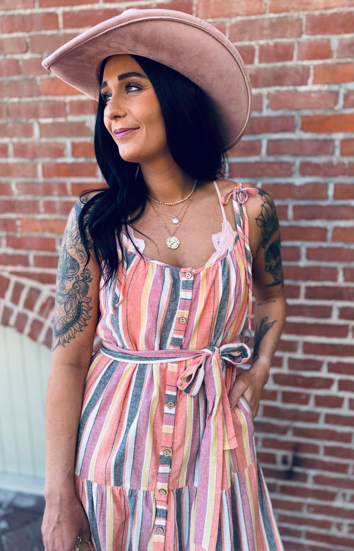 Tropical Orange Tie Midi Dress