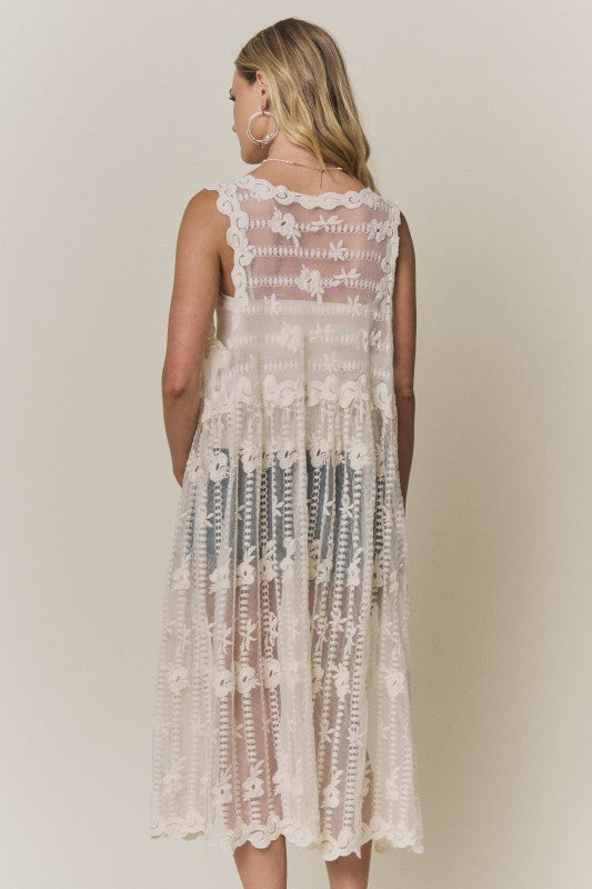 Wildflower Longline Lace Vest- Beige
