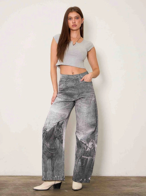 Western Black Horse Baggy Jeans